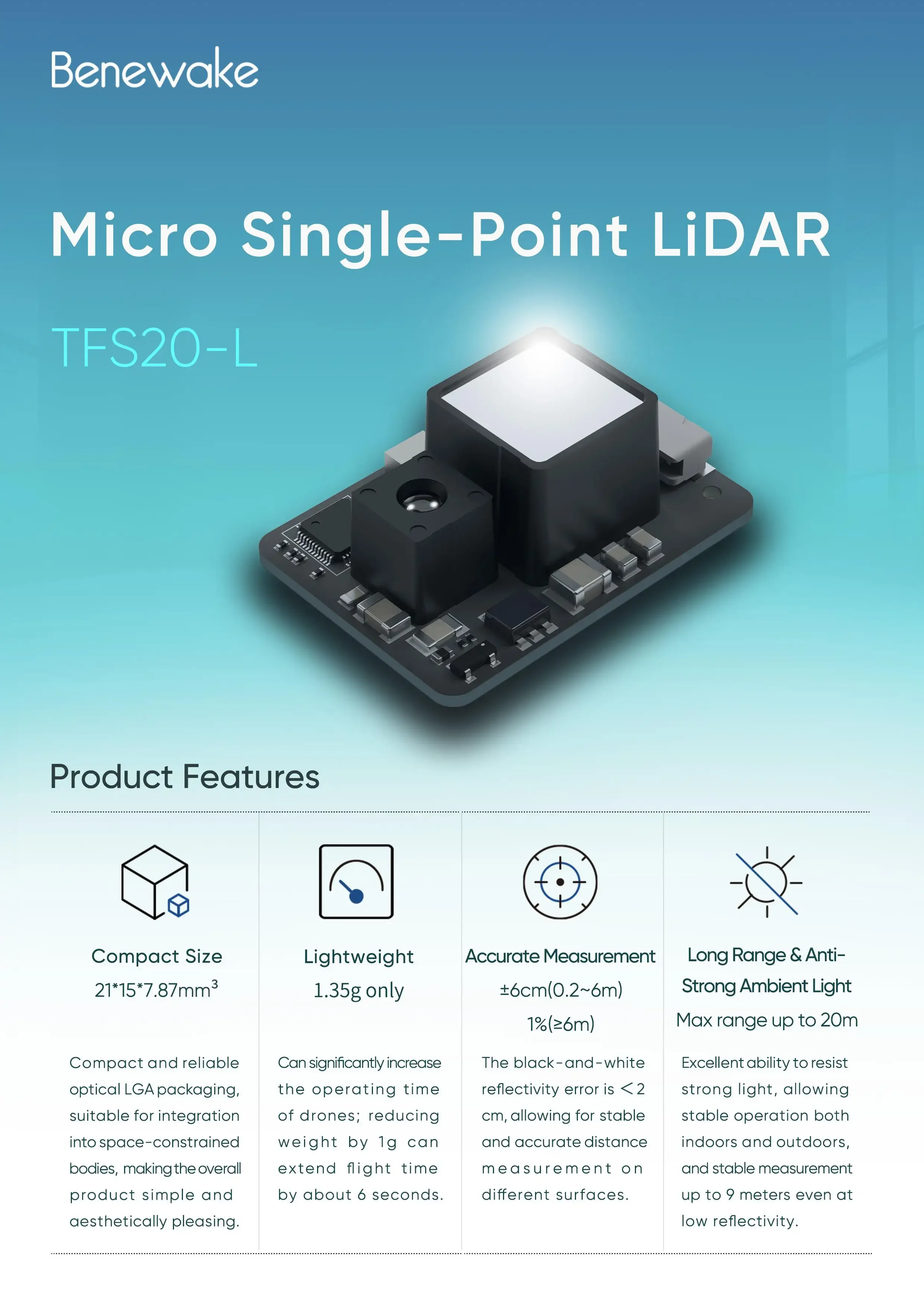 Benewake TFS20-L 20m Micro LiD - Arduino Robot 评论和价格